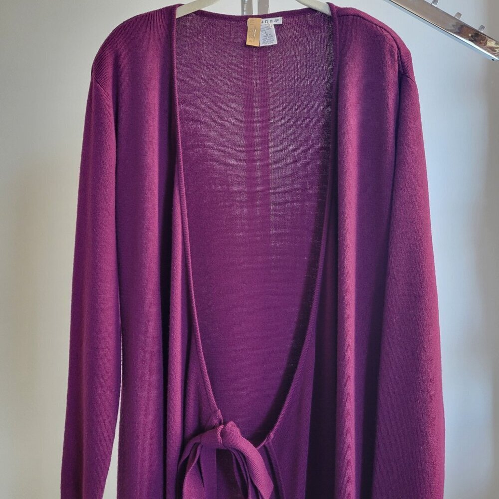 Rosanna Long Open Front Belted Purple Duster/Cardigan (Size: L) - Picture 4 of 14